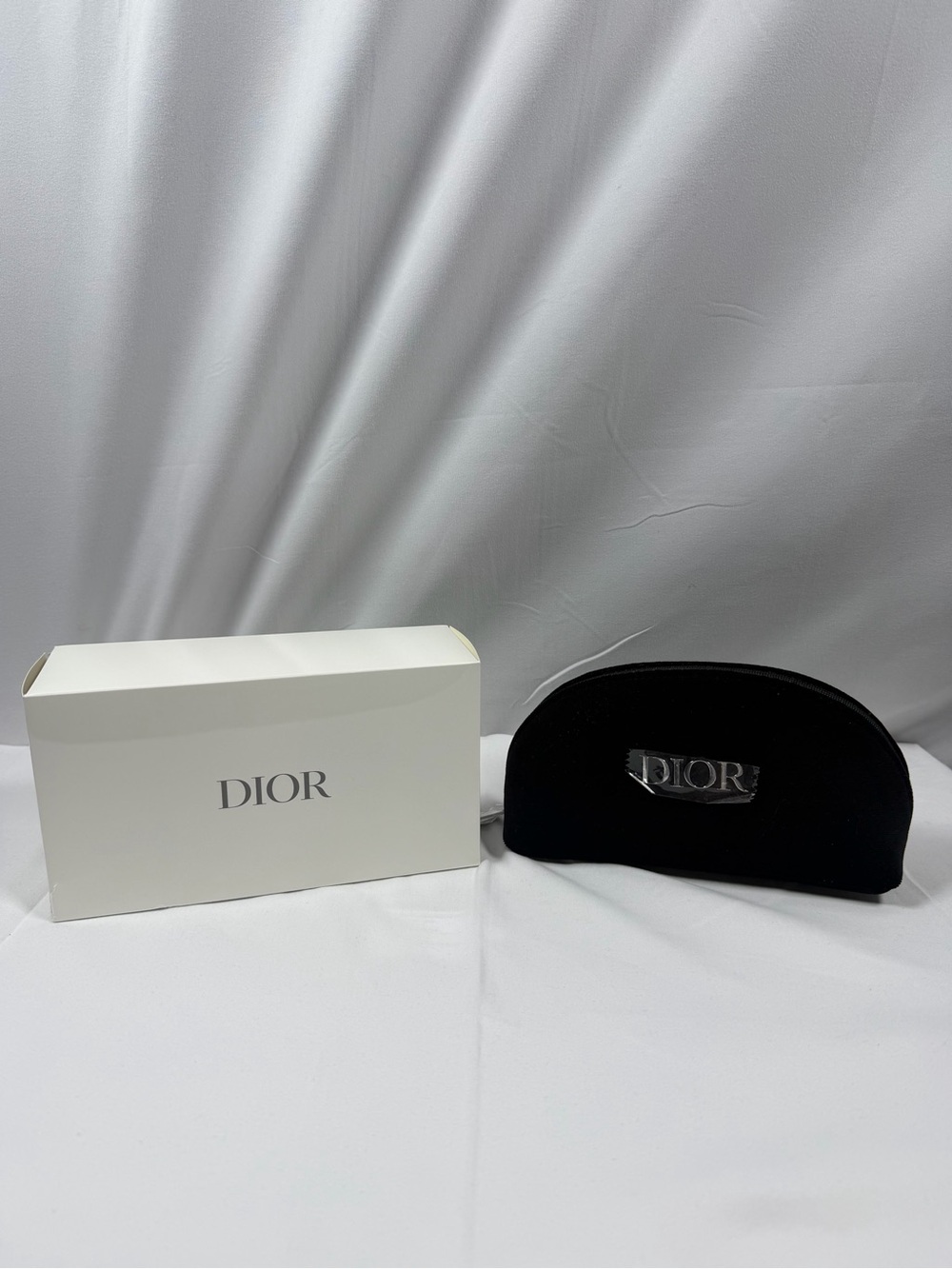 Dior Black Velvet Cosmetic Bag with Silver Logo